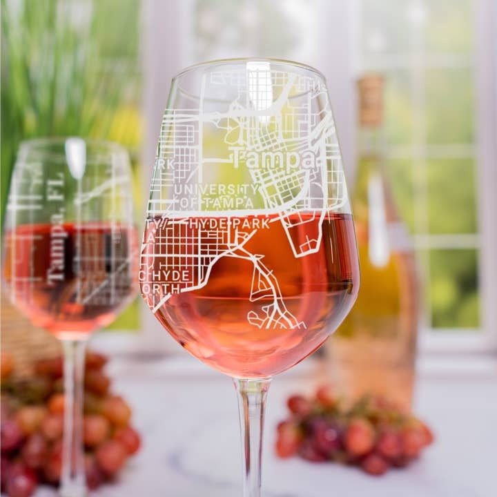Tampa Fl - Street Map - Engraved Wine Glass