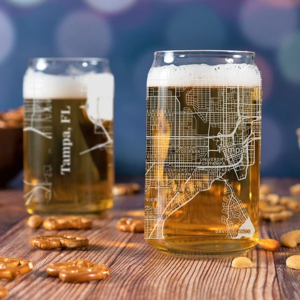 Tampa Fl - Street Map - Engraved Beer Can Glass