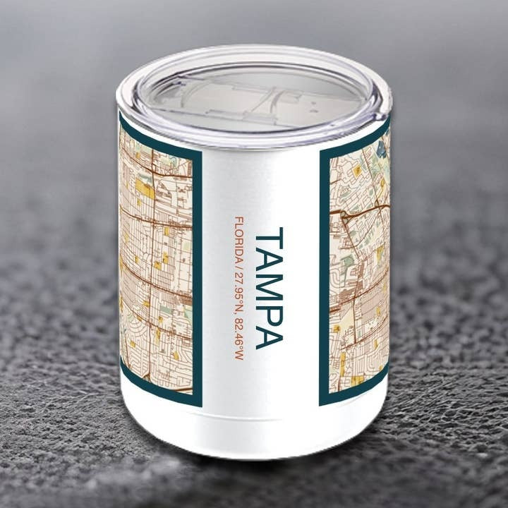 Tampa Fl Map Insulated Cup in Woodblock