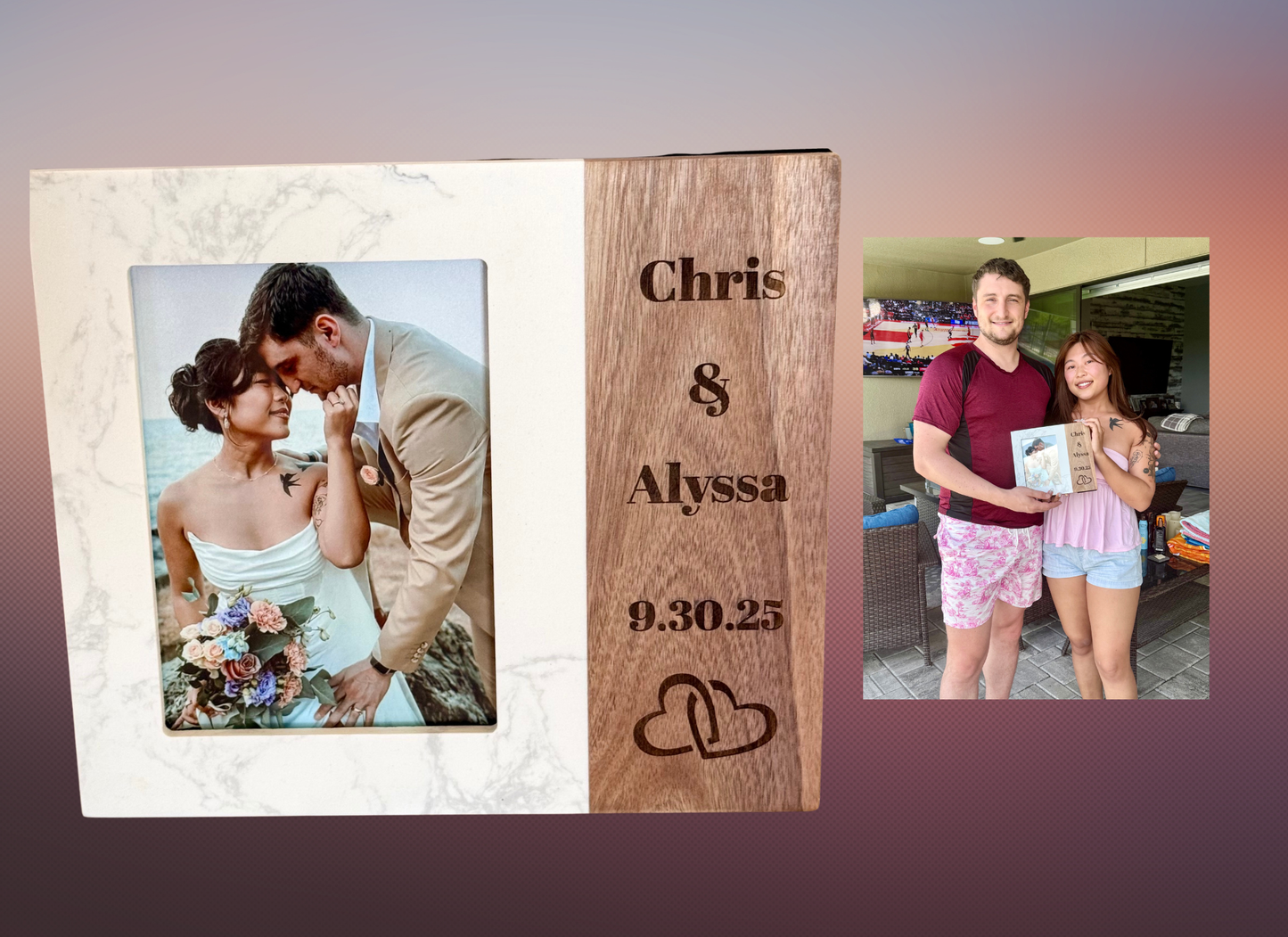 Marble and Wood 5 x 7 picture frame